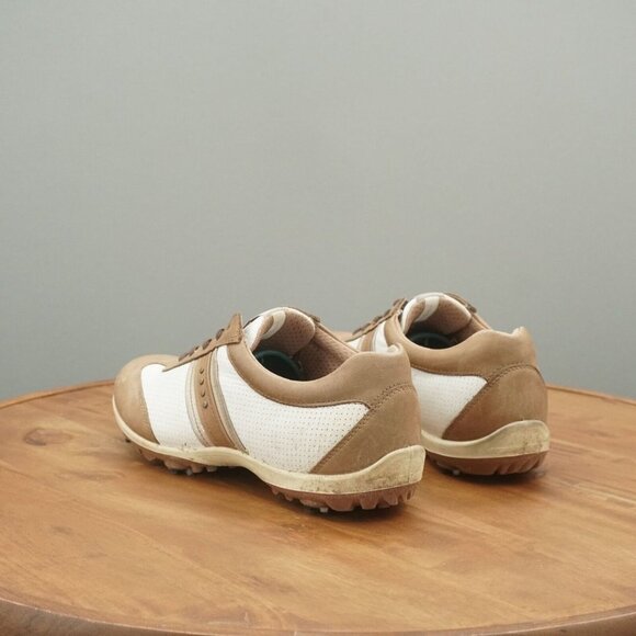 Ecco Womens Golf Shoes White Brown Leather Spiked Waterproof 39 EU / 8 US - Picture 6 of 12